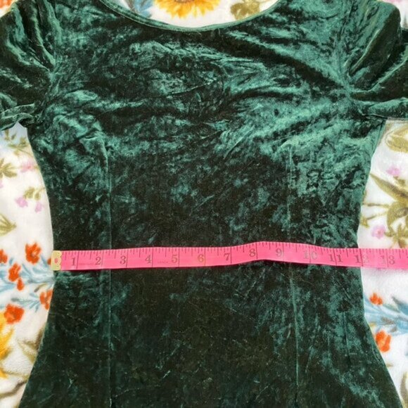 Vintage Jacob Mini Dress Womens S Green Crushed Velvet Low Back 90s Whimsygoth - Picture 10 of 10
